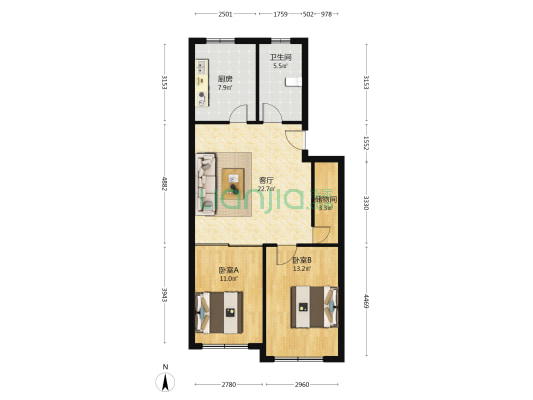 河南庄中小区 2室1厅1卫 80平方