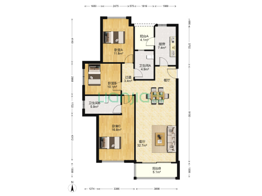 华润悦府H区 3室1厅2卫 119平方