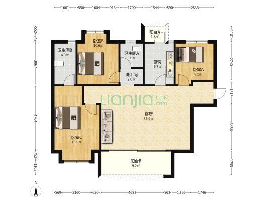 五矿·西湖未来城 3室1厅3卫 119平方