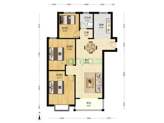 惠萍家园 3室1厅1卫 114平方