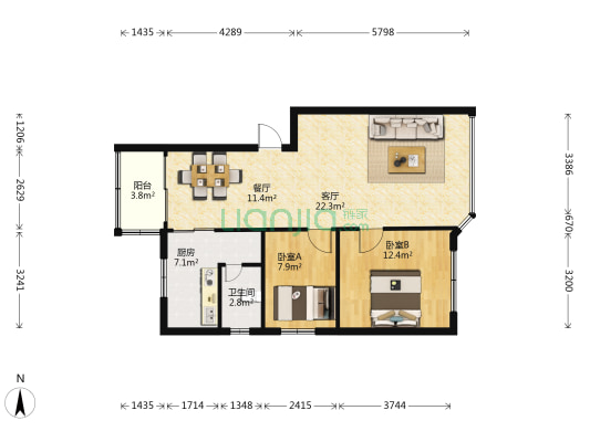井湾路住宅 2室2厅1卫 83平方
