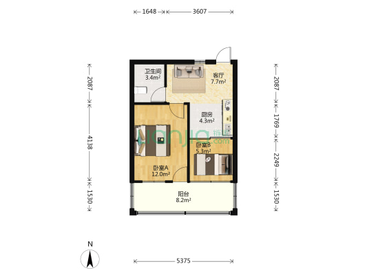 金品公寓 2室1厅1卫 46平方