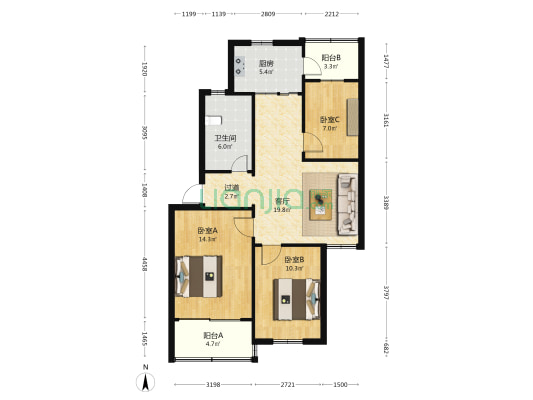 教工新寓东苑 3室1厅1卫 86平方