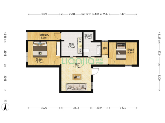 同和里 2室1厅1卫 56平方