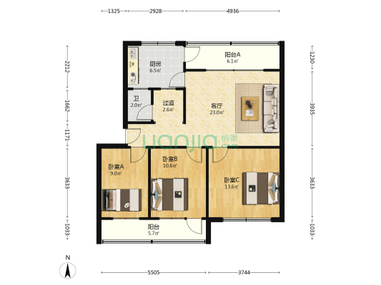 妇幼保健院宿舍 3室1厅1卫 95平方