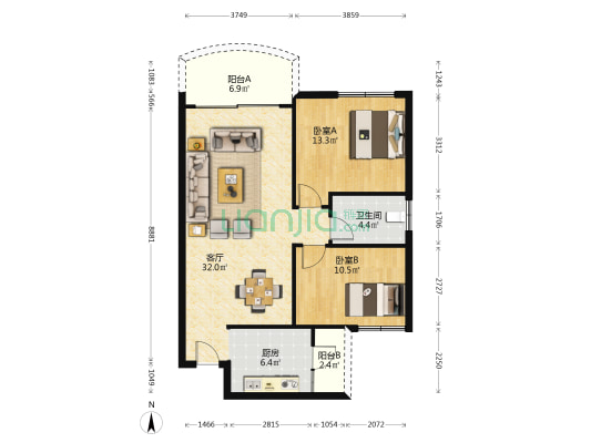 温南路新村四巷13号 2室1厅1卫 87平方