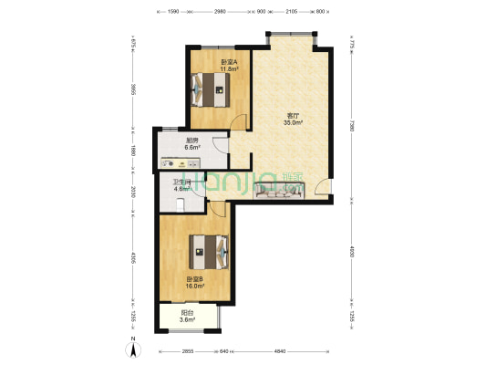 此房次高楼层，视野宽阔，采光好南北通透-户型图