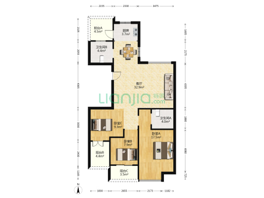 东盛花园 3室1厅2卫 130平方