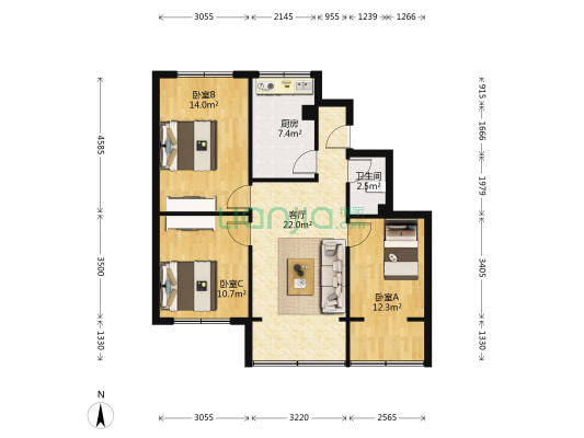 石人正街25号 3室1厅1卫 83平方