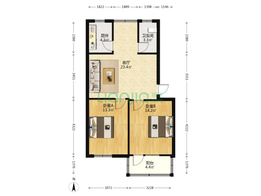 带湖路51号 2室1厅1卫 71平方
