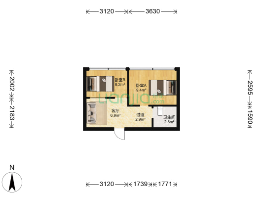 金东大厦 2室1厅1卫 46平方