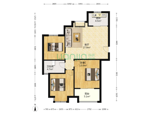 西城嘉园 3室1厅1卫 98平方