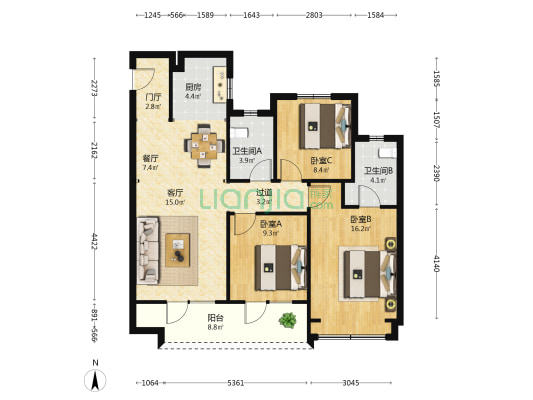 阜丰观澜郡 3室2厅2卫 119平方