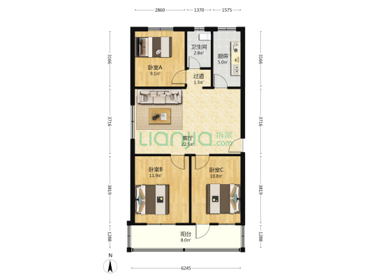 市工商局家属院 3室1厅1卫 83平方