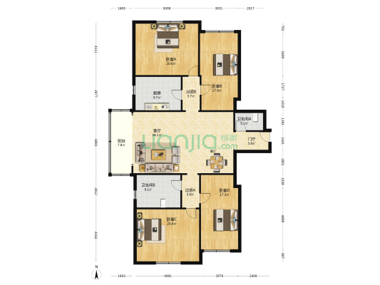 新华大厦 4室1厅2卫 208平方