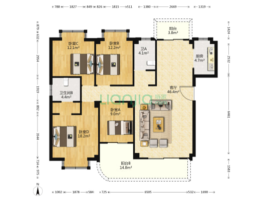 天豪锦园 4室1厅2卫 151平方