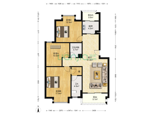 东郭锦苑 3室1厅2卫 112平方