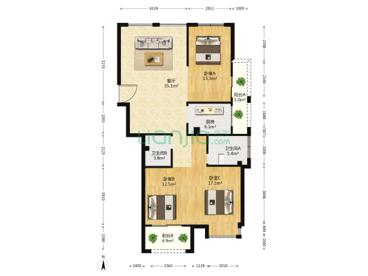 学府壹号西锦园 3室1厅2卫 138平方