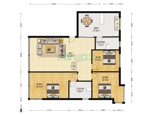 会仙路16号小区 3室1厅2卫 141平方