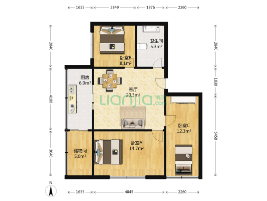 久寿街小区 3室1厅1卫 88平方