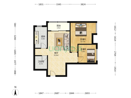 九鼎大道7号 2室1厅1卫 79平方