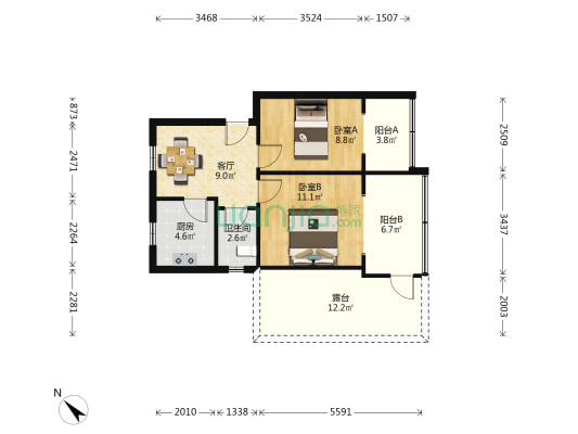 和燕路265号 2室1厅1卫 59平方