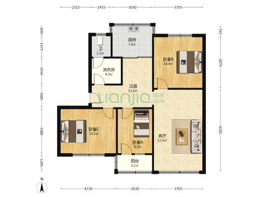 周五井路38号 3室1厅1卫 116平方