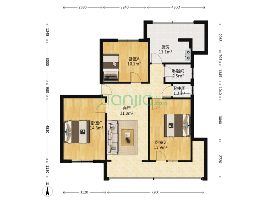 武阳中路244号 3室1厅2卫 89平方