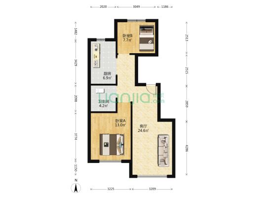 张大里怡馨园 2室1厅1卫 92平方