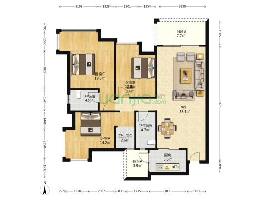 新亚君悦湾 3室1厅3卫 144平方