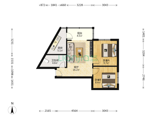 出租一公司家属院 2室1厅1卫 58平方