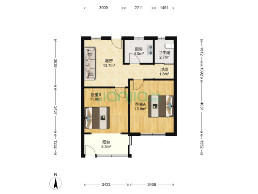 同盛公寓 2室1厅1卫 156平方