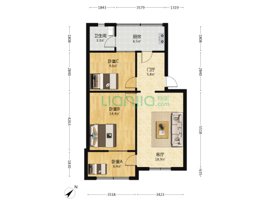 科园路 3室1厅1卫 83平方
