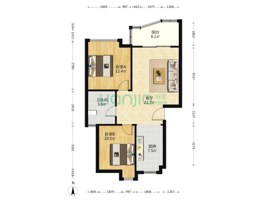 新型社区温馨家园（育才路） 2室1厅1卫 83平方