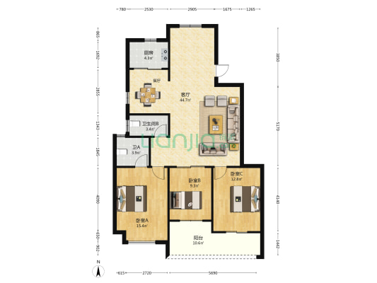 西洋尊品 3室1厅2卫 109平方