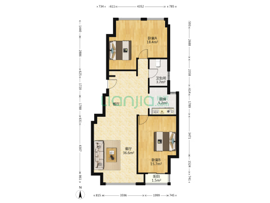 蓝湾一期 2室1厅1卫 89平方