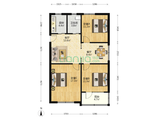 沪宜公路3668弄 3室2厅1卫 92平方