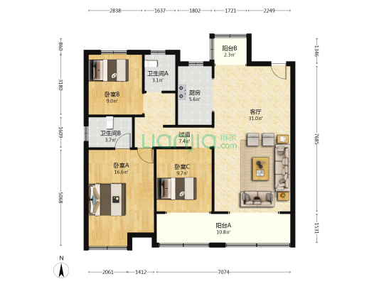 汉宁府 3室1厅2卫 133平方