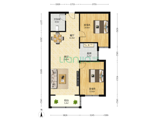 西三庄东区 2室2厅1卫 102平方