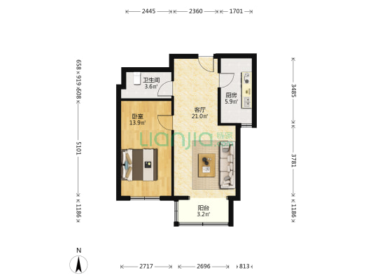 溪城家园西区 1室1厅1卫 69平方