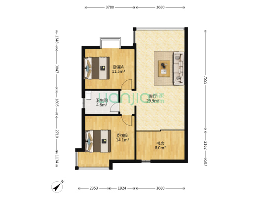 银城花园 3室1厅1卫 88平方
