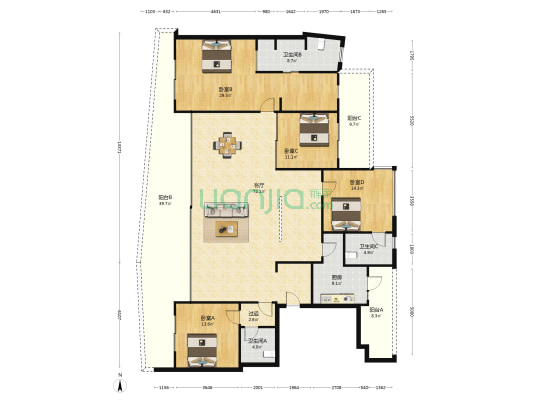 麓悦江城 4室1厅3卫 248平方