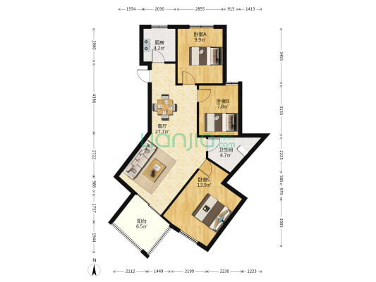 四季花都 3室1厅1卫 90平方