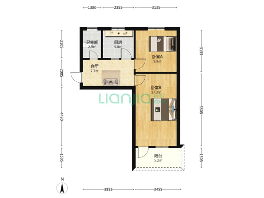 粮店小区 2室1厅1卫 50平方