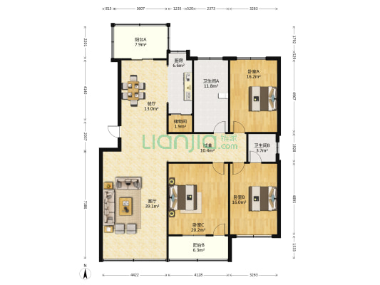 东升公寓 3室2厅2卫 145平方