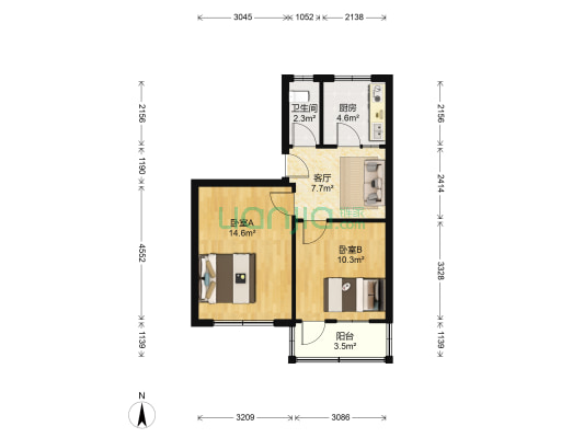 交运集团第五宿舍 2室1厅1卫 54平方