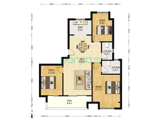 南山浅水湾二期 3室1厅2卫 116平方