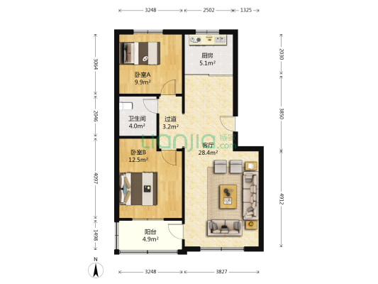 帛方纺织小区 2室1厅1卫 84平方