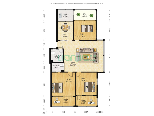 乐西路102弄 5室2厅2卫 134平方