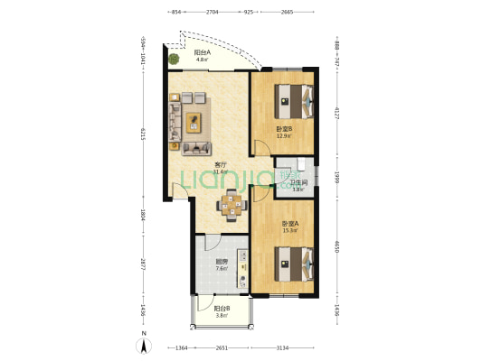 庭园居 2室1厅1卫 93平方